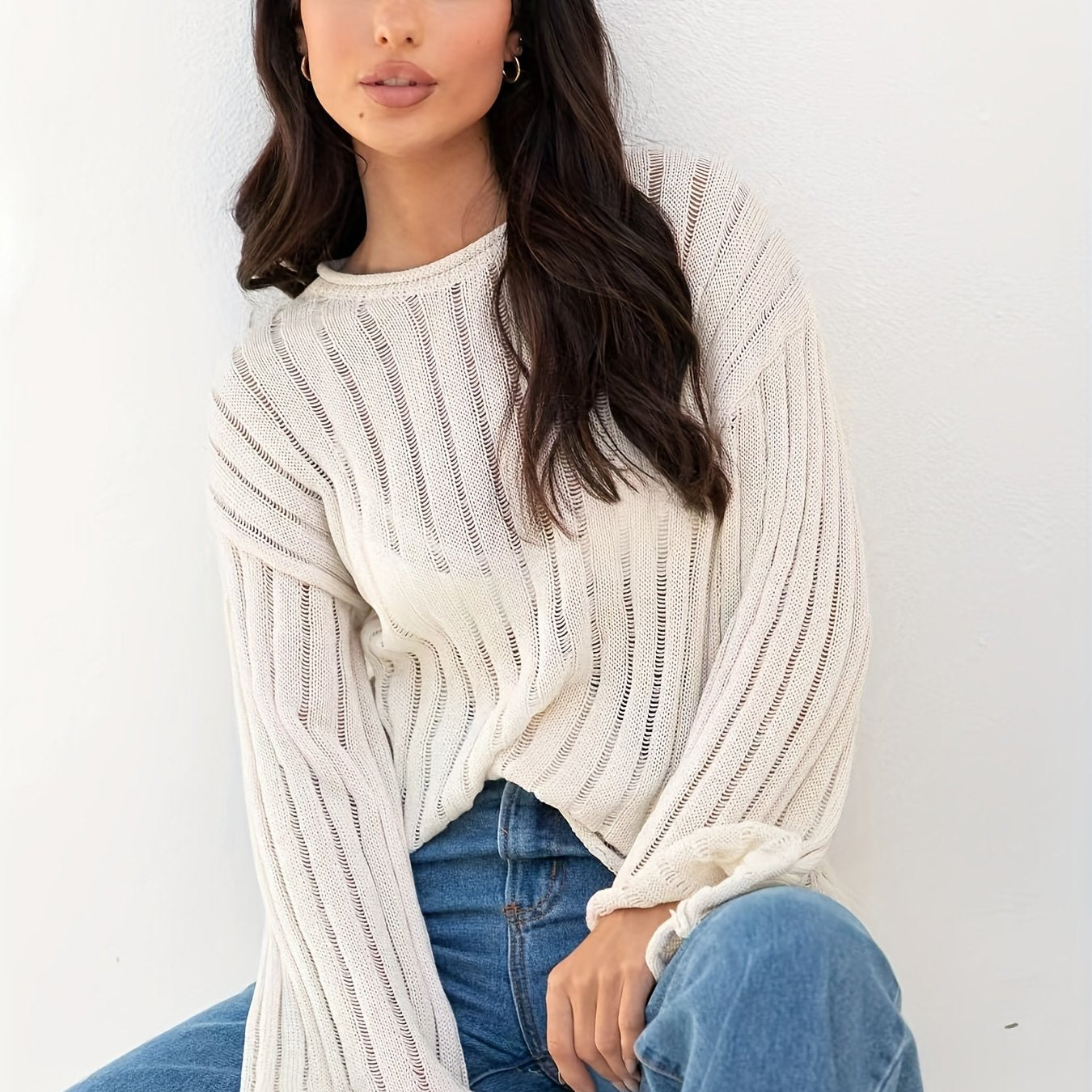 Solid Long Sleeve Round Neck Sweater