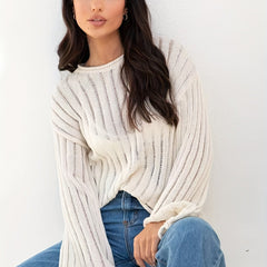 Solid Long Sleeve Round Neck Sweater