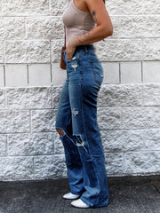 Distressed High Waist Bootcut Jeans Retro Denim Pants