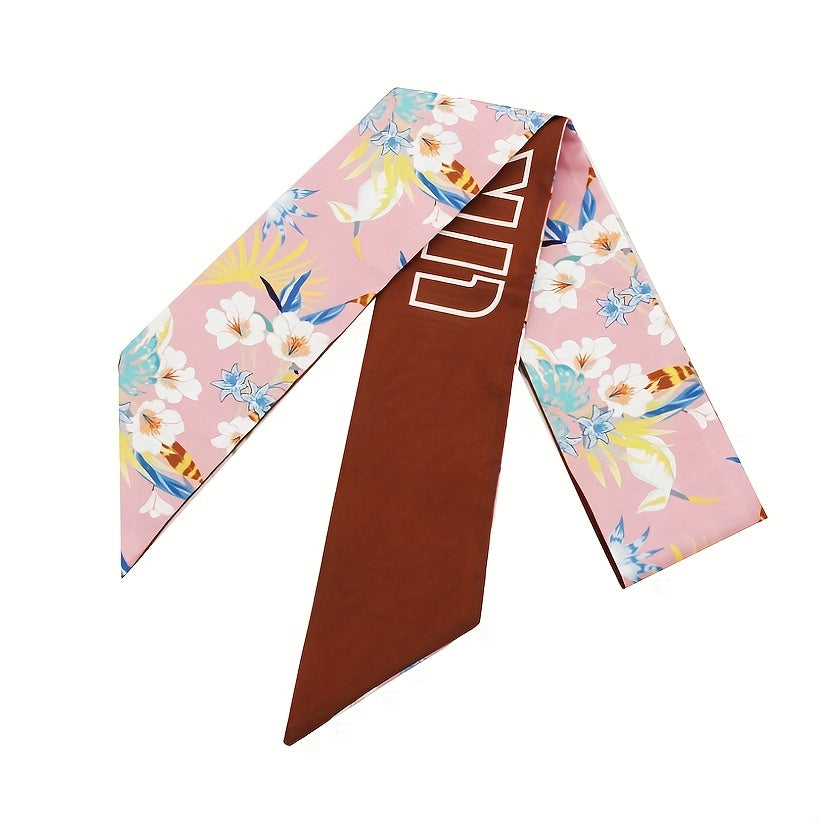 2pcs Red Floral Dotted Skinny Scarf Long Ribbon Neckerchief Twilly Scarf