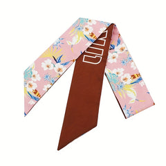 2pcs Red Floral Dotted Skinny Scarf Long Ribbon Neckerchief Twilly Scarf