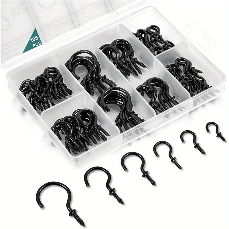 105pcs Cup Hooks Screw-in Kit for Hanging Jewelry Silvery