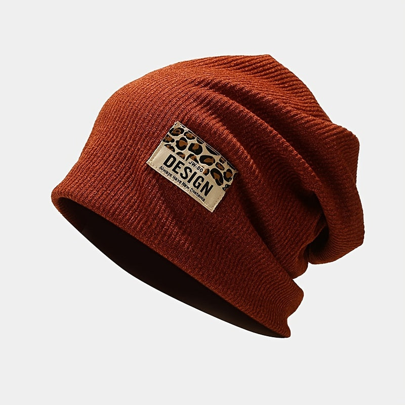 Leopard Letter Hood Beanie Hat Women Thin Outdoor Ear Protection Hat