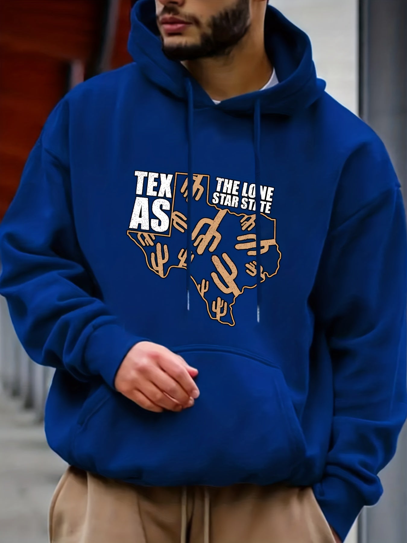Cactus & Letter Hoodie Men's Pullover Sweatshirt Streetwear