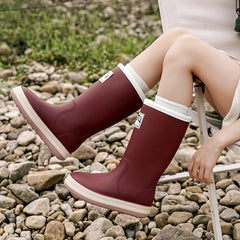Solid Quick Drying Flat Rain Boots Waterproof Non Slip Thickened Outdoor PVC Cas