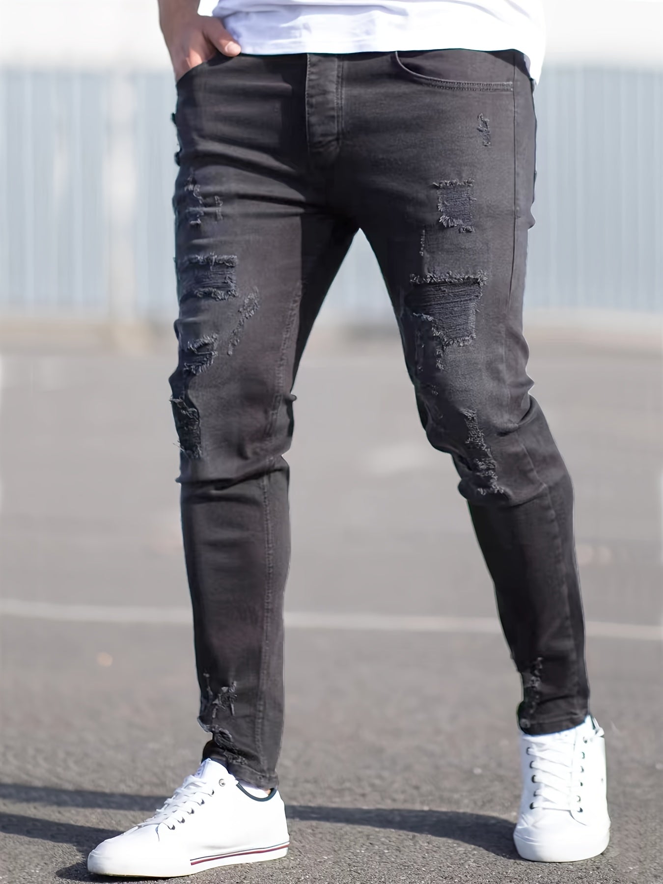 Men's Slim Ripped Jeans Casual Street Style Stretch Denim Pants