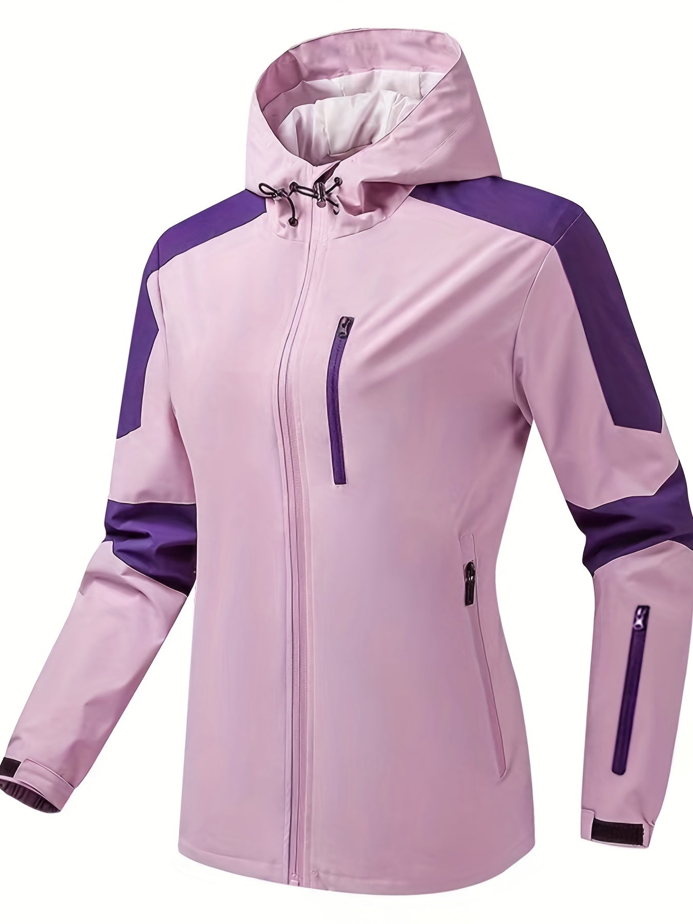 Women 2-Tone Outdoor Jacket Waterproof Casual with Zipper Pocket