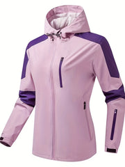 Women 2-Tone Outdoor Jacket Waterproof Casual with Zipper Pocket