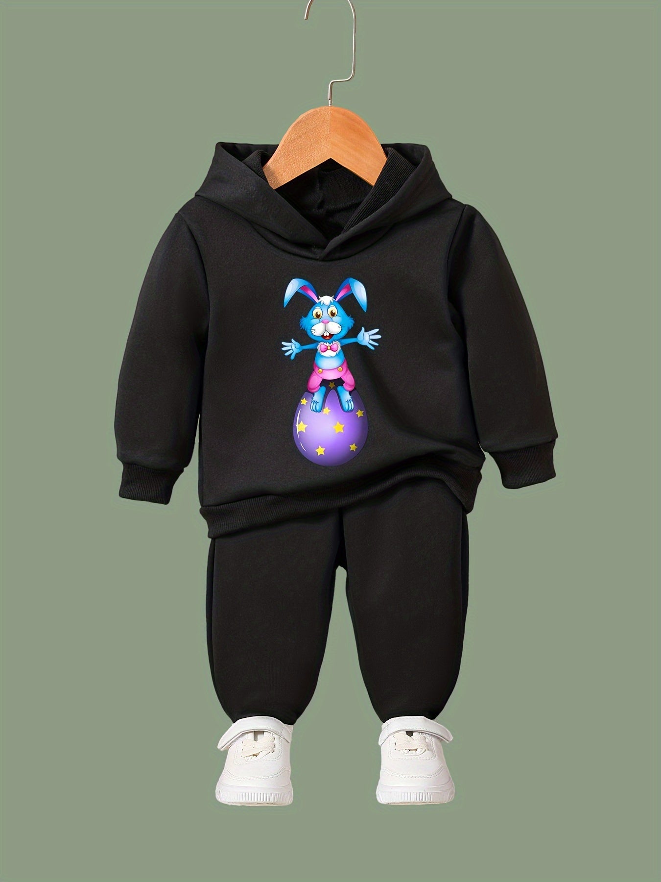 Girls 2pcs Cartoon Rabbit Hooded Sweatshirt & Sweatpants Set