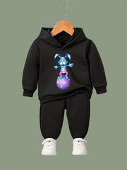 Girls 2pcs Cartoon Rabbit Hooded Sweatshirt & Sweatpants Set
