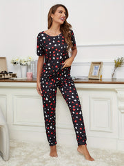 Geometric Print Short Sleeve Pajama Set for Women
