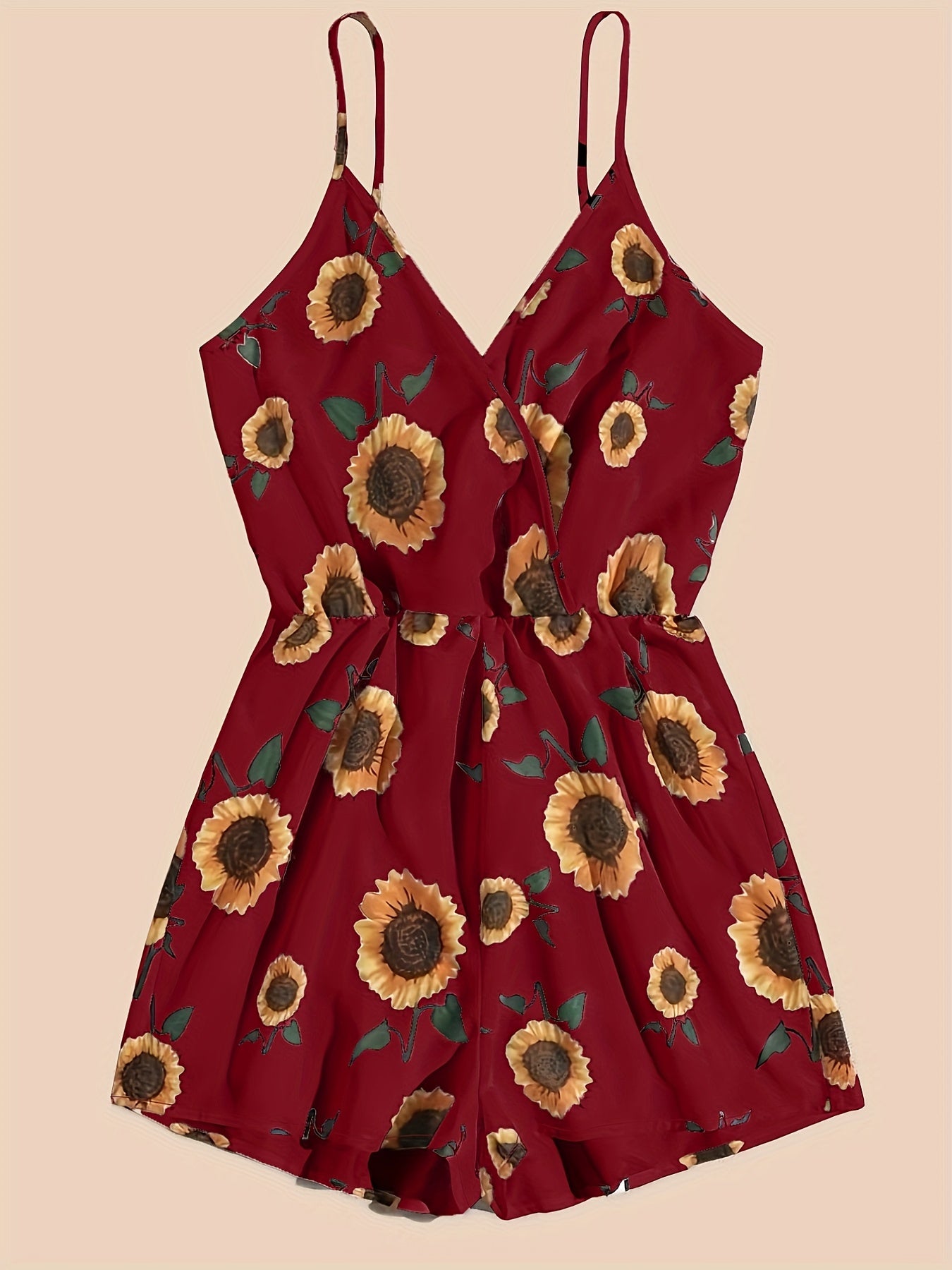 Sunflower Print Cami Romper Jumpsuit V Neck Sleeveless