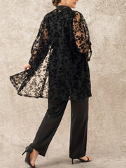 Floral Mesh Cardigan & Tank Top & Pants Outfit