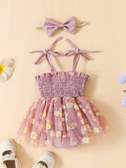 Baby Girls Shirred Mesh Onesie Dress & Headband Set