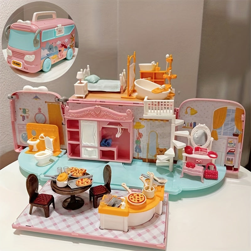 Mini Doll House Bus Car Accessories Toys Simulative Play House Toy