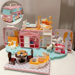 Mini Doll House Bus Car Accessories Toys Simulative Play House Toy