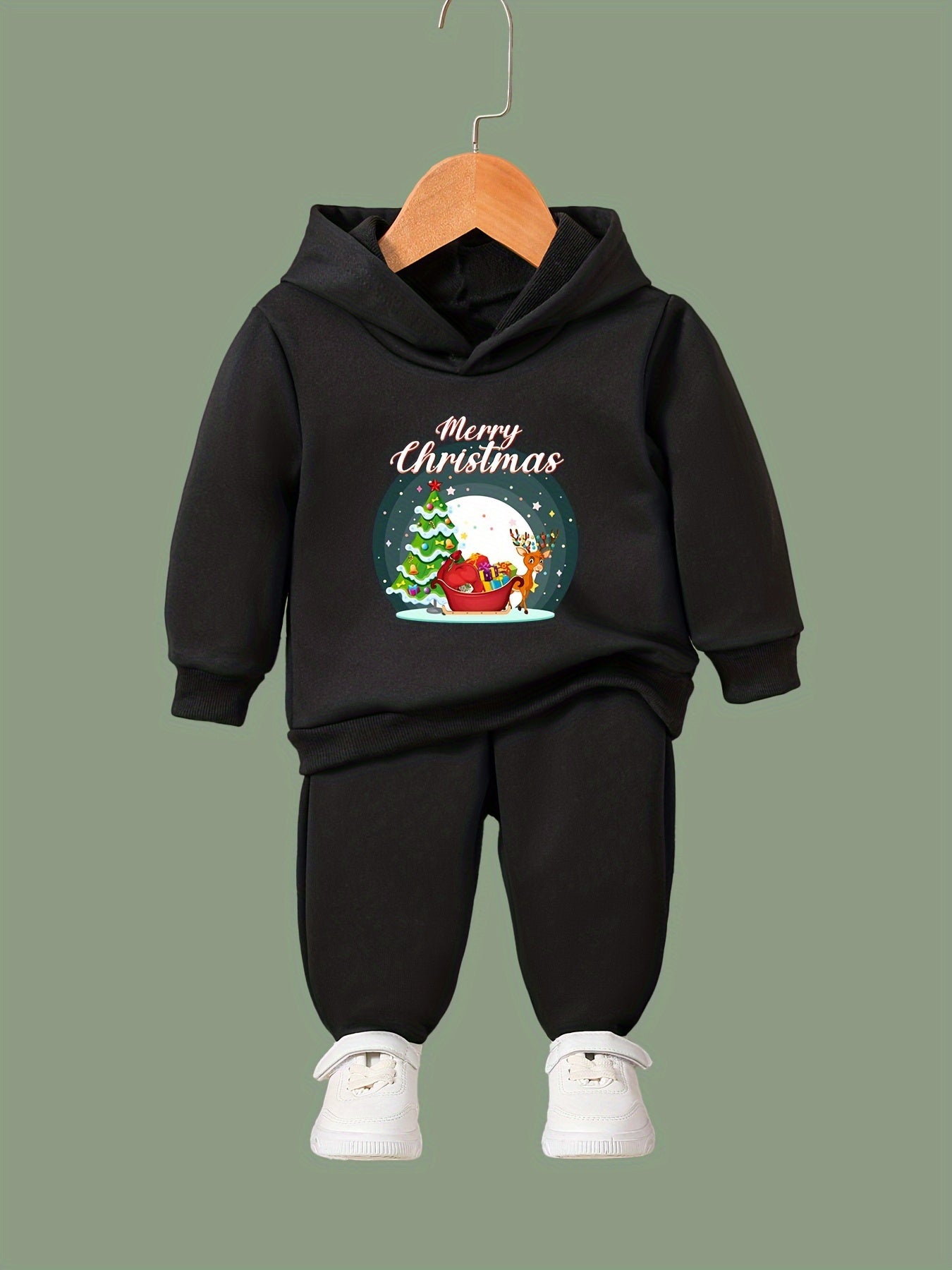 Girls 2pc Christmas Deer Hooded Sweatshirt & Sweatpants Set