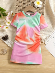 Kid Girls' Tie Dye Print Short Sleeve T Shirt Dress