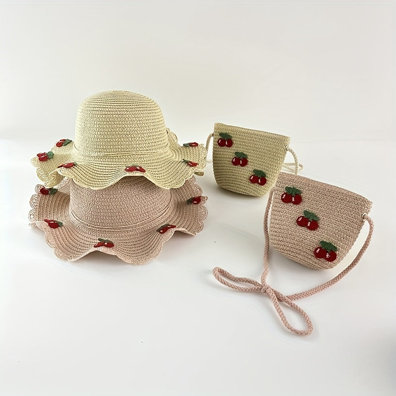 Kids' Summer Cherry Straw Hat Outing Sun Hat