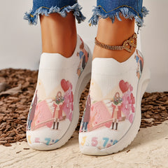 Cartoon Couple Graphic Sneakers Breathable Outdoor Walking Shoes Women