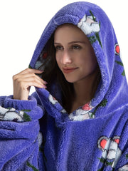 Women's Koala Pattern Sherpa Fleece Hooded Blanket