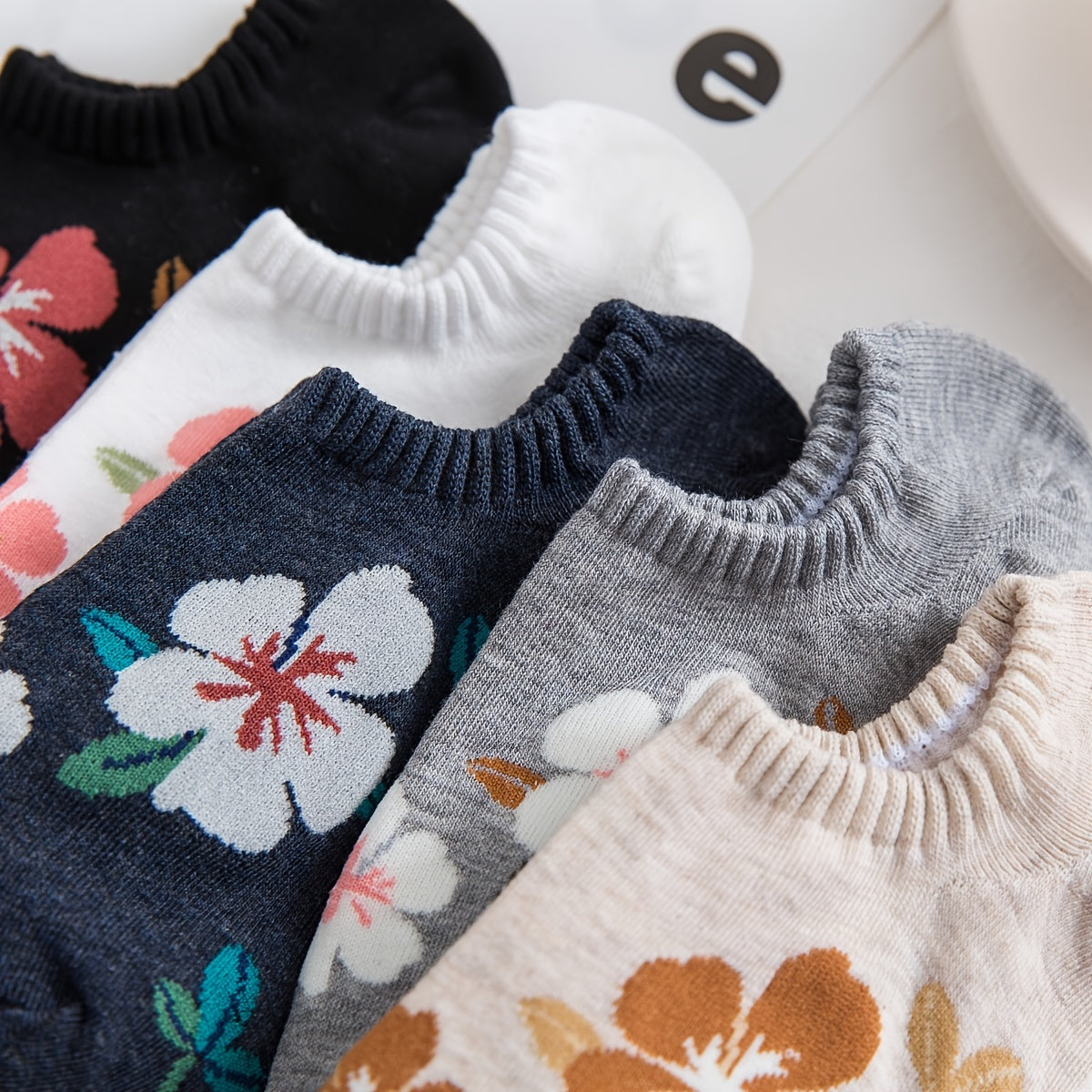 5 Pairs Floral Ankle Socks Mixed Cotton Stockings