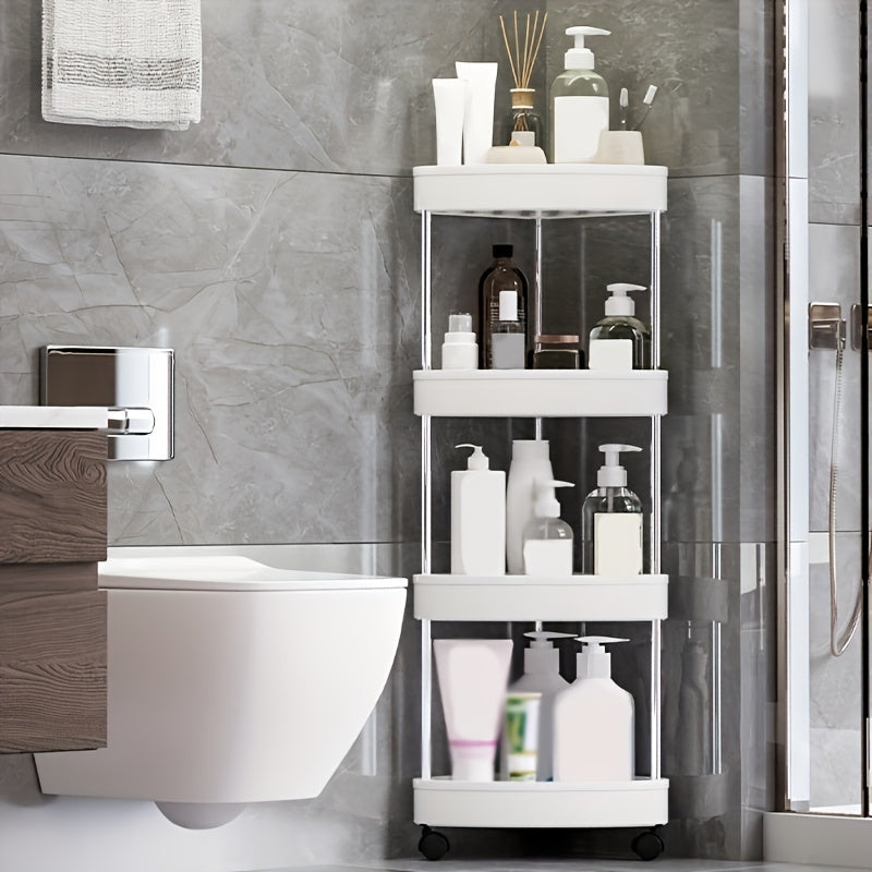 Corner Shelves Stand With Wheel 4 Tier Toilet Paper Stand