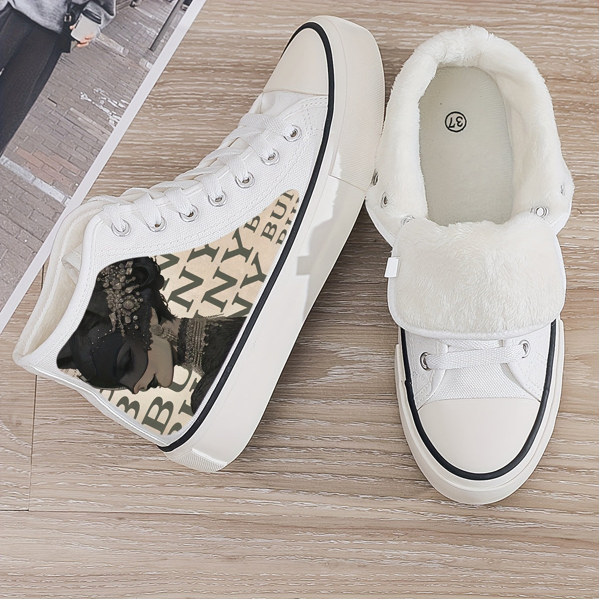 Anime Plush Lined Thermal Canvas Sneakers Non Slip Skate Shoes