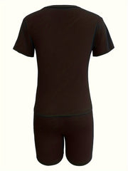 Number Print Short Sleeve Tee & Biker Shorts Pajama Set