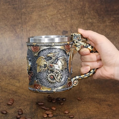 14oz Vintage Steel Beer Mug Dragon Design