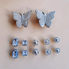 14pcs Clog Accessories Silver Butterfly Sunflowers Chains for Women's Clogs