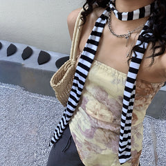 Punk Striped Knitted Long Scarf Hip Hop Neck Tie Scarf