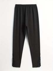 Solid Contrast Lace Leggings for Women