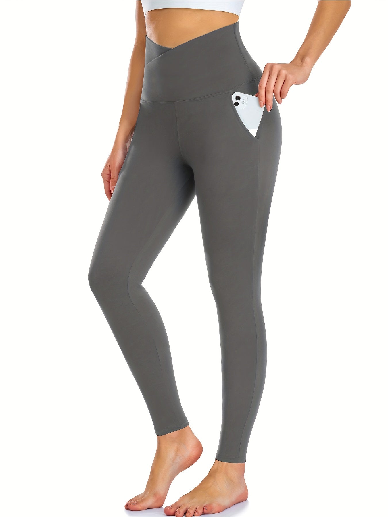 High Waist Sports Leggings With Pockets Tummy Control Soft Running Yoga Pants