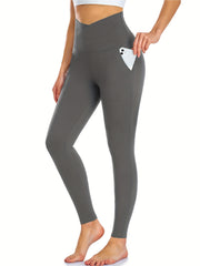 High Waist Sports Leggings With Pockets Tummy Control Soft Running Yoga Pants