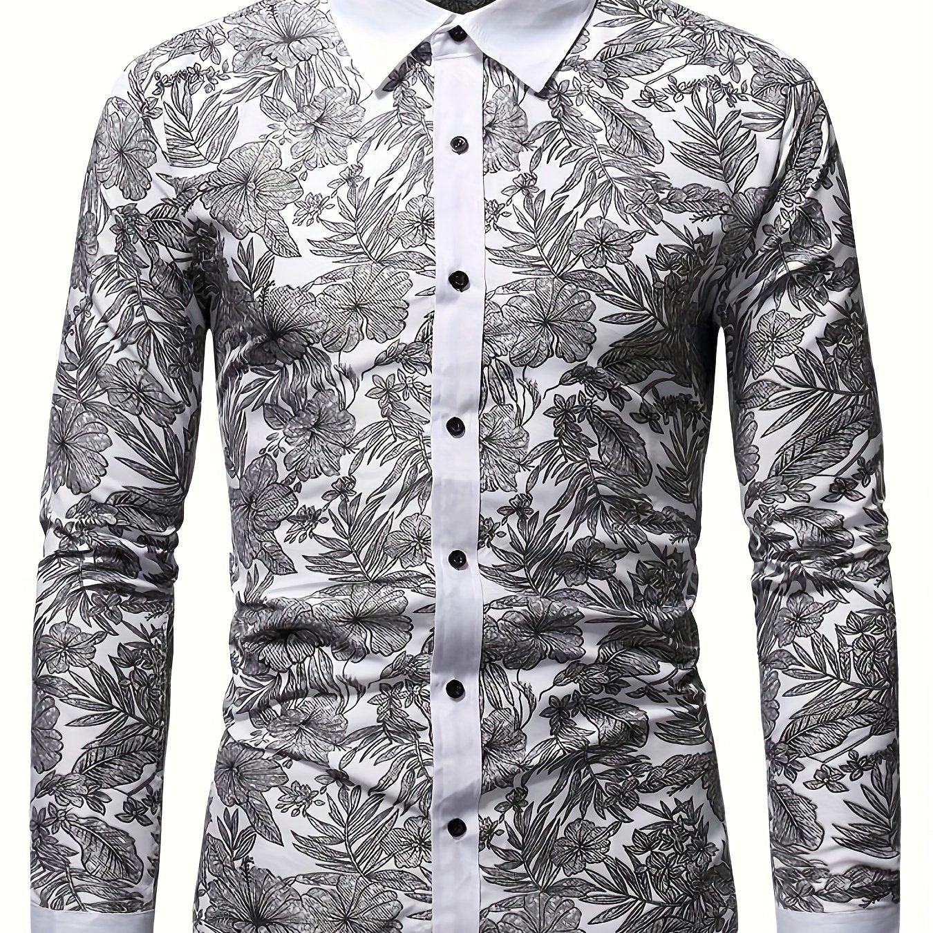Flower Print Men s Casual Long Sleeve Shirt
