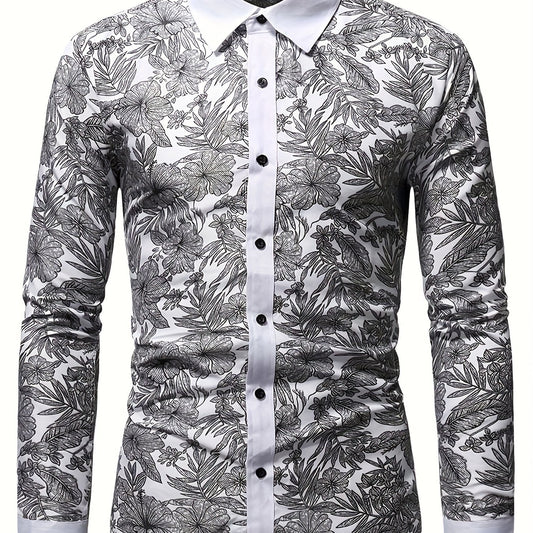 Flower Print Men s Casual Long Sleeve Shirt