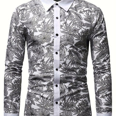 Flower Print Men s Casual Long Sleeve Shirt