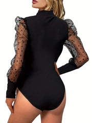 Mesh Long Sleeve Bodysuit Casual Women's Clothing