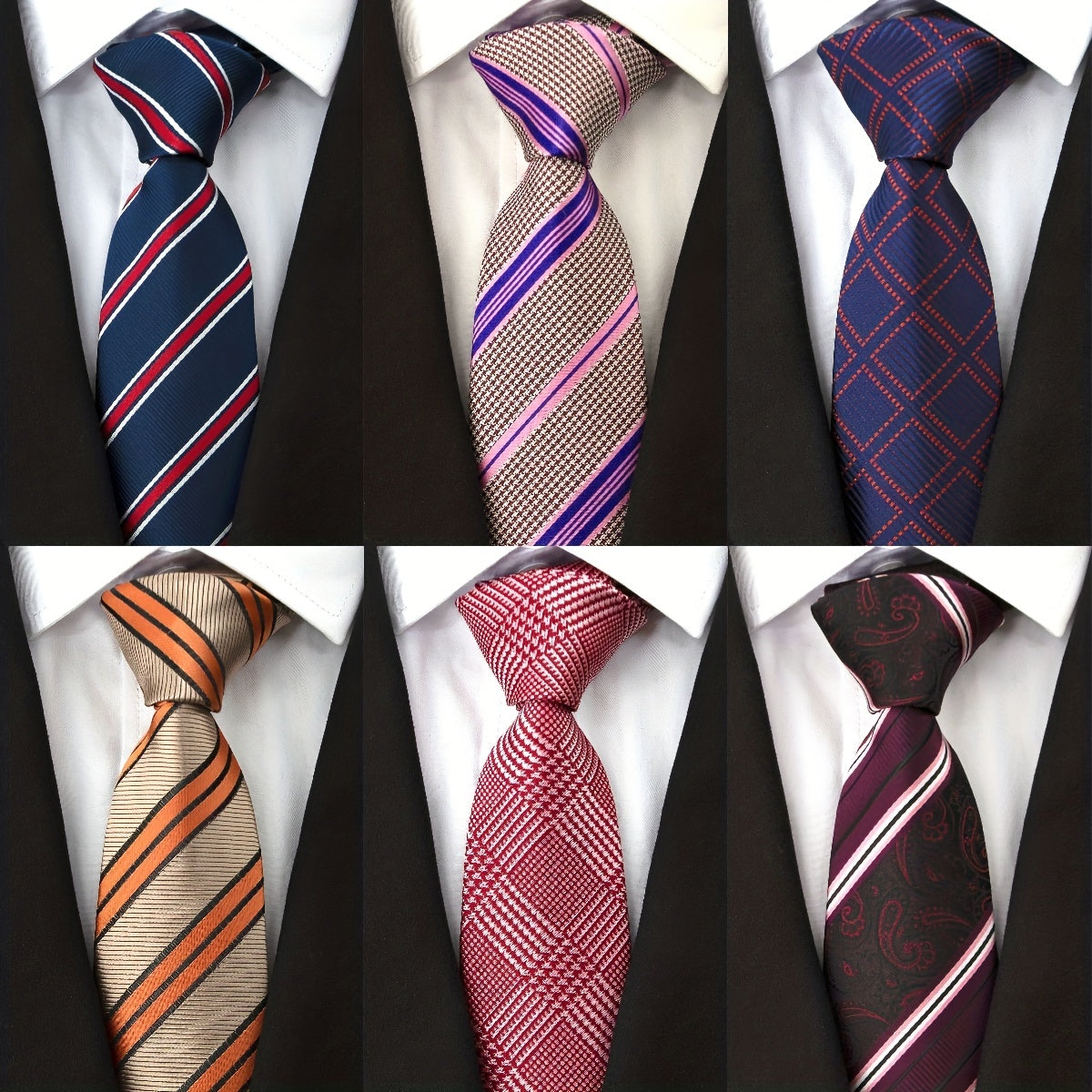 Men's Striped 15in Tie Dark Earth Yellow Wine Red
