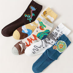 5 Pairs Graffiti Print Socks Comfy Mid Tube Stockings Women's Hosiery