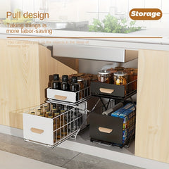 Adjustable Sink Pull Out Storage Rack Cabinet Drawer Basket