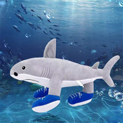 Cute Shark Plush Toy with Sneakers Soft Stuffed Animal Underwater Scene