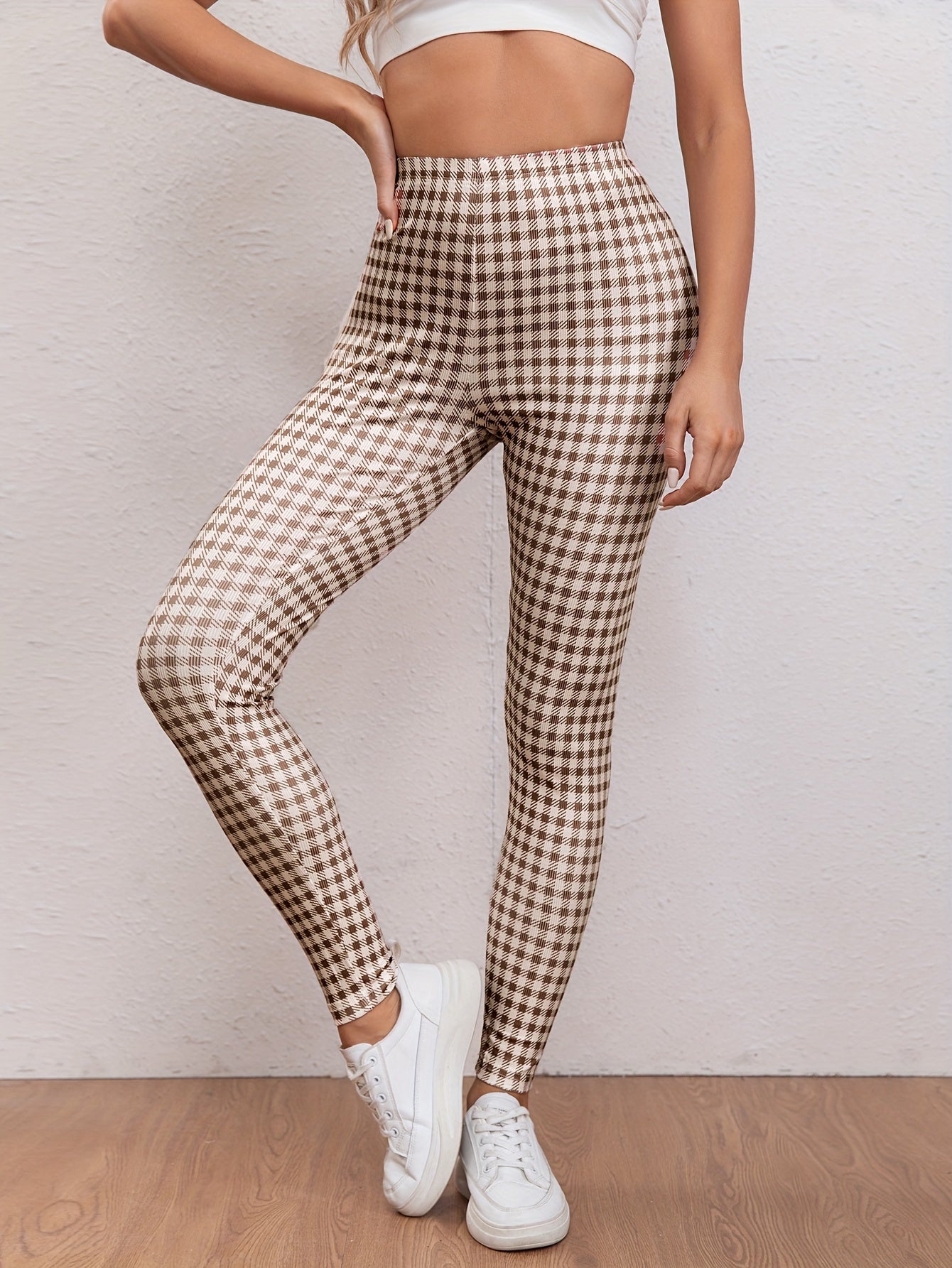 Plaid Pattern Sports Leggings High Stretch Yoga Running Fitness Tight Pants