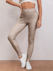 Plaid Pattern Sports Leggings High Stretch Yoga Running Fitness Tight Pants