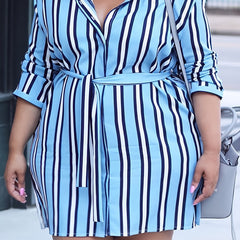 Casual Dress Women's Plus Stripe Long Sleeve Dress