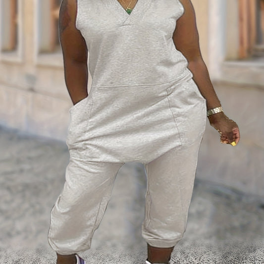Casual Jumpsuit Women's Solid V Neck Romper With Pockets