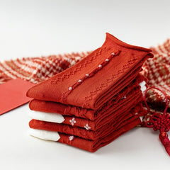 Red Textured Mid Tube Socks Chinese Year Women's Socks