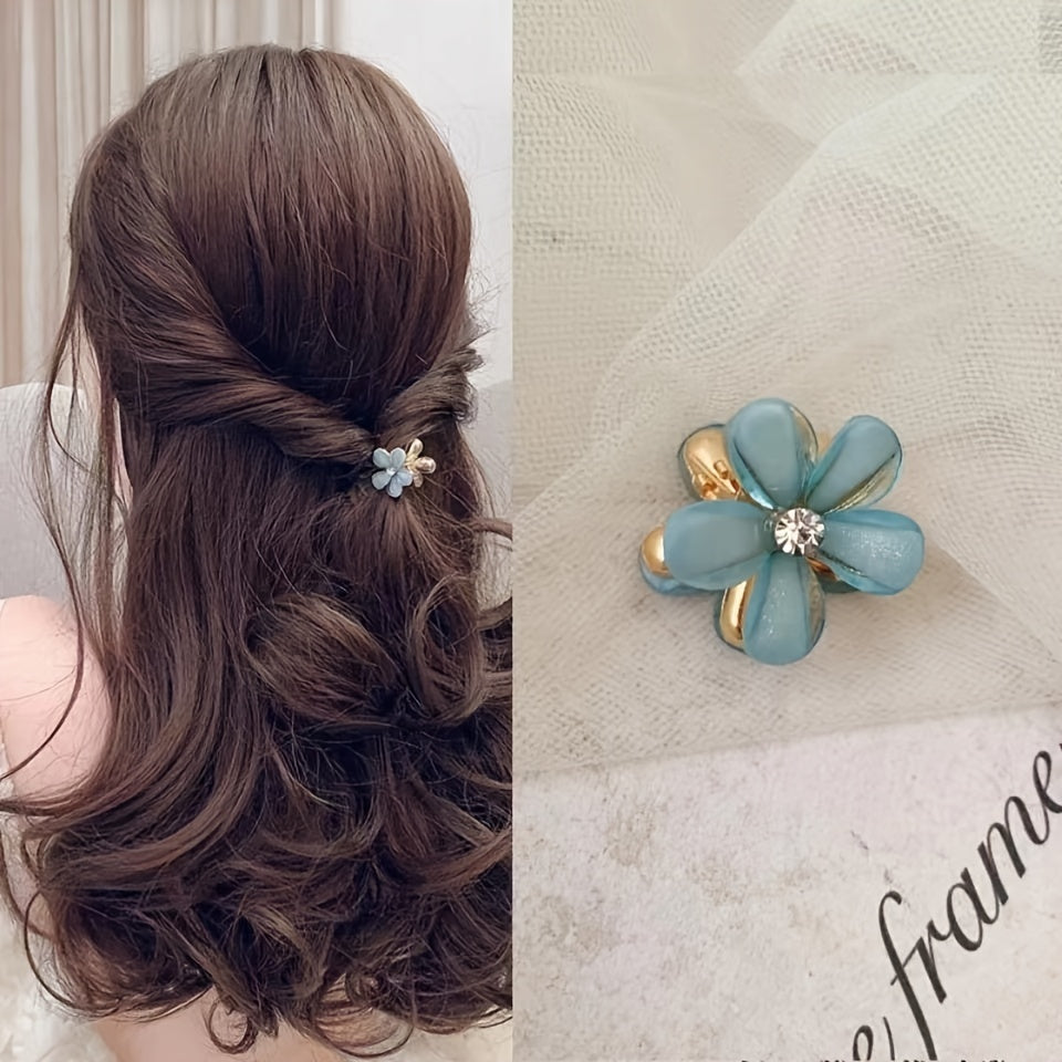 12pcs Faux Opal Flowers Small Claw Clips Hair Accessories For Women Girls