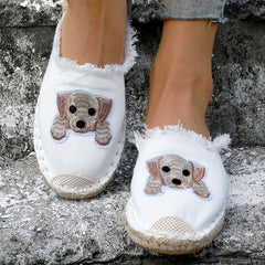 Women's Puppy Flat Mules Closed Toe Espadrille Backless Loafers